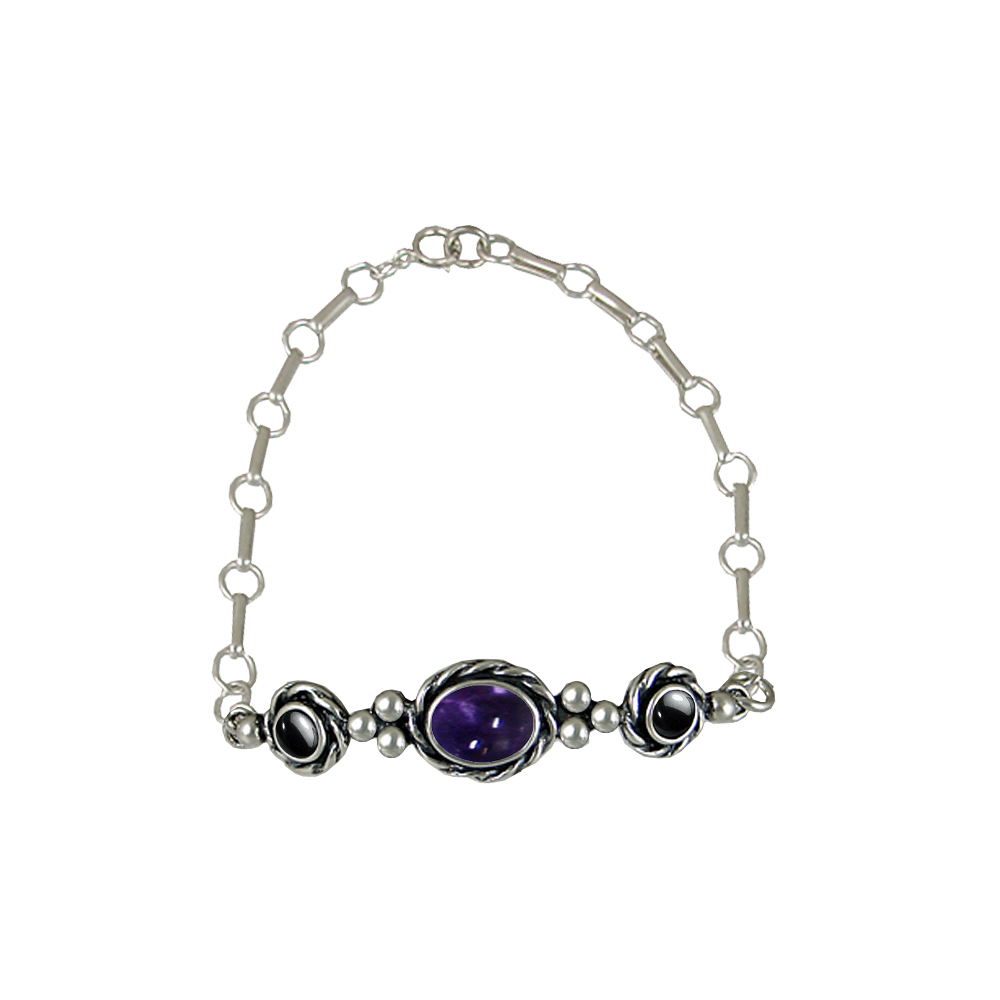 Sterling Silver Gemstone Adjustable Chain Bracelet With Iolite And Hematite